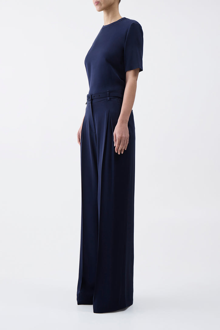 Maura Pant in Navy Silk Crepe