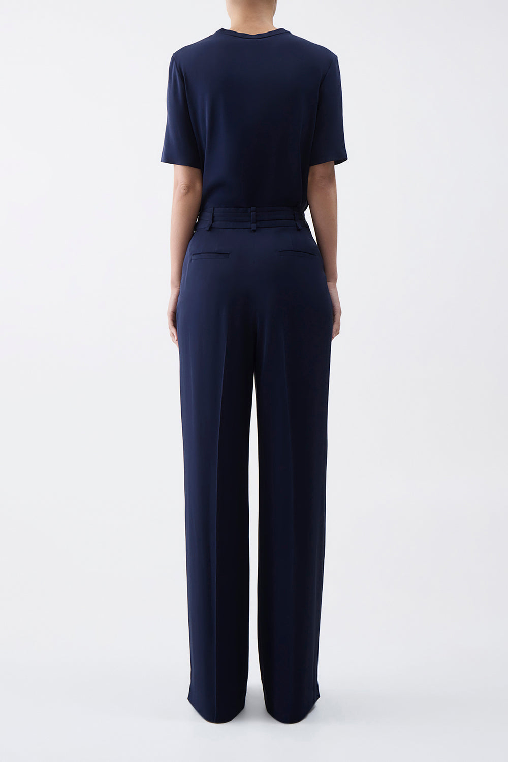 Maura Pant in Navy Silk Crepe