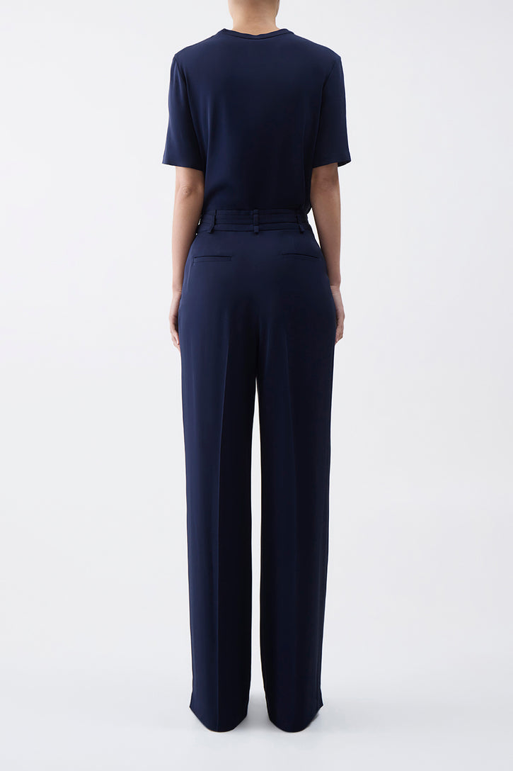 Maura Pant in Navy Silk Crepe