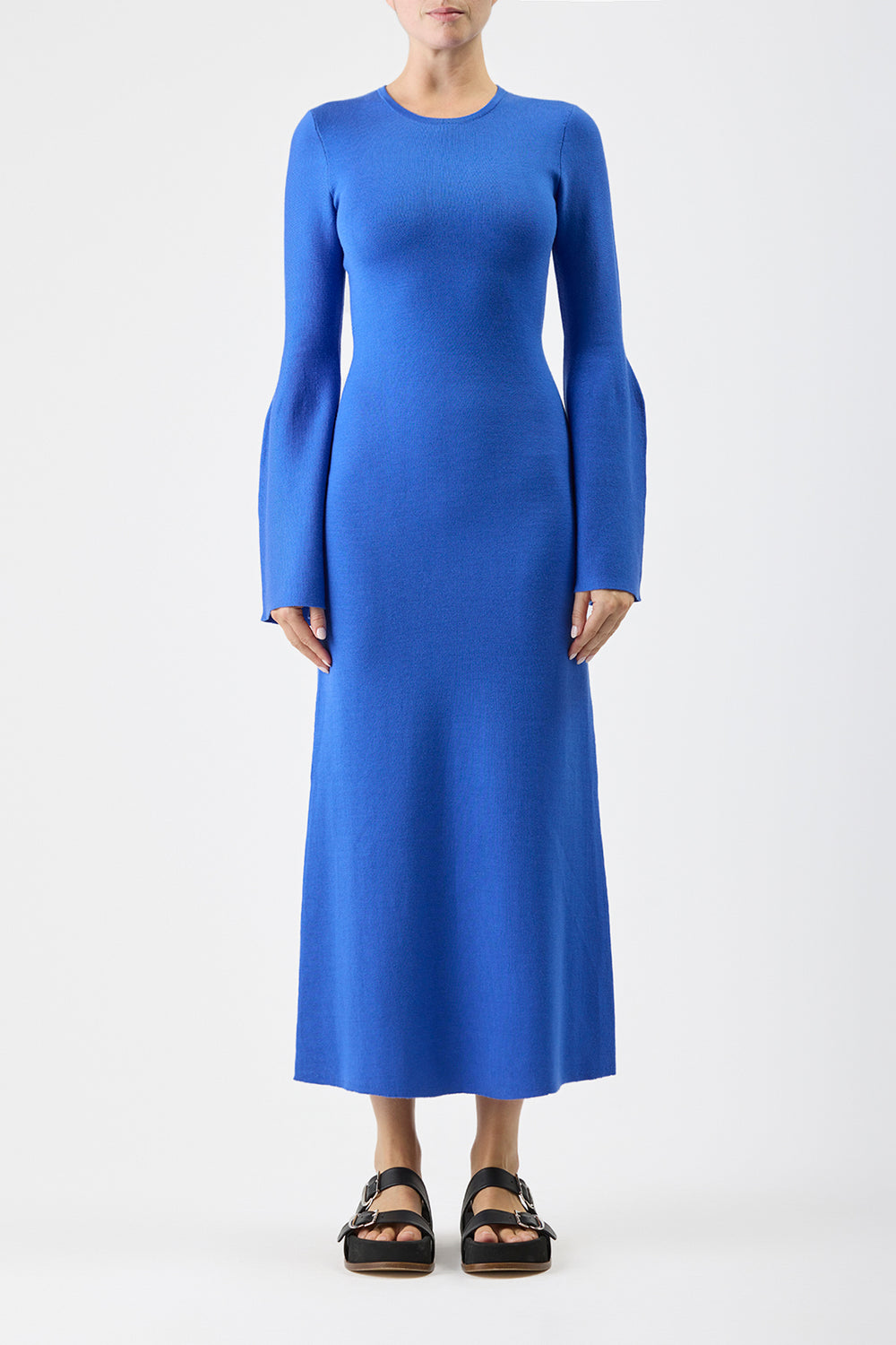 Palanco Knit Midi Dress in Sapphire Merino Wool Cashmere