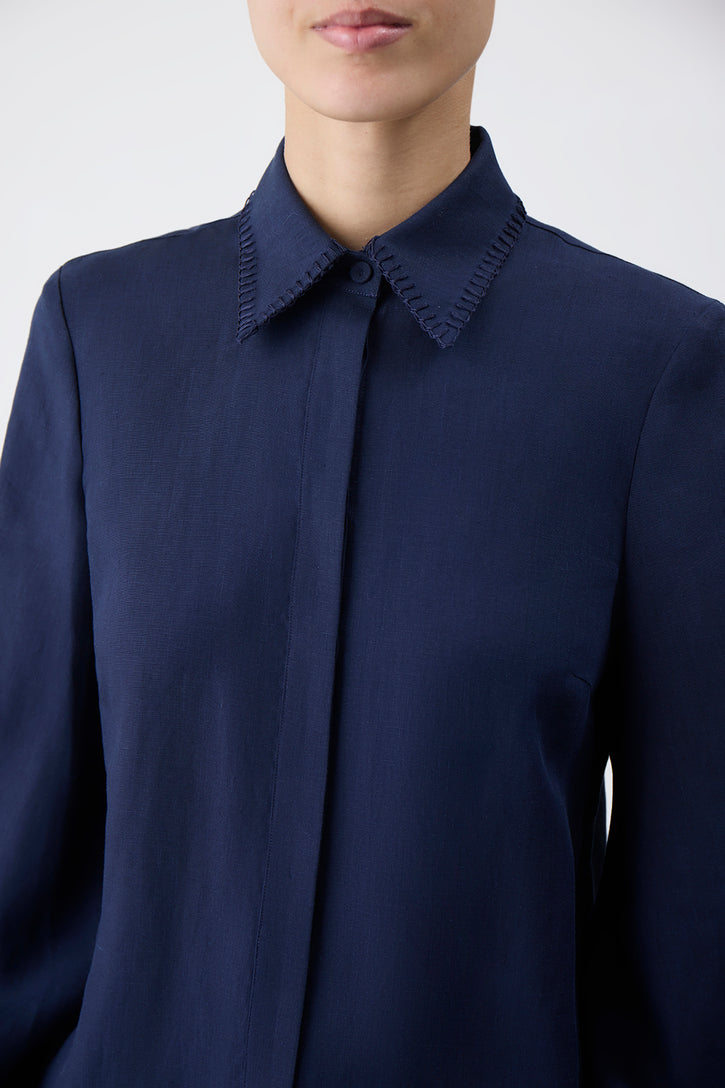 Delmer Top in Navy Aloe Linen