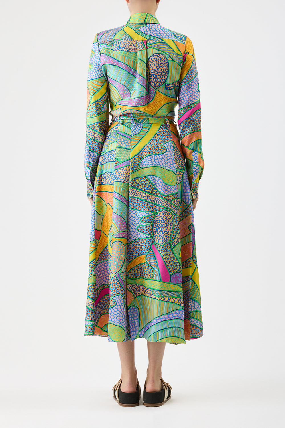 Dugald Pleated Midi Skirt in Green Multi Printed Silk Twill