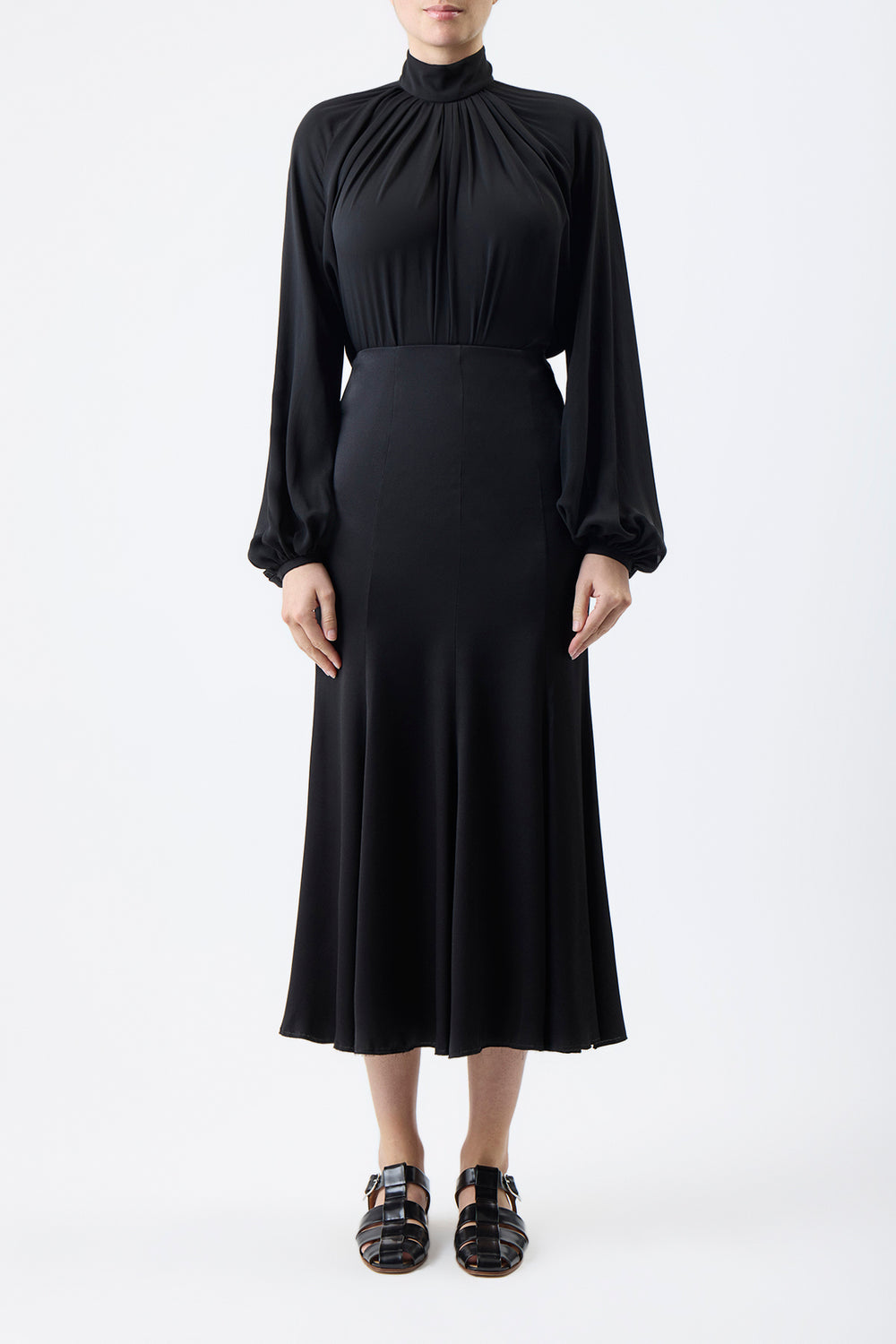 Kiian プリーツトップ ブラック シルク ジョーゼット ツイル