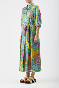 Andy Dress in Multicolor Printed Silk