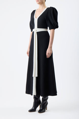 Lilias Knit Maxi Dress in Black & Ivory Merino Wool