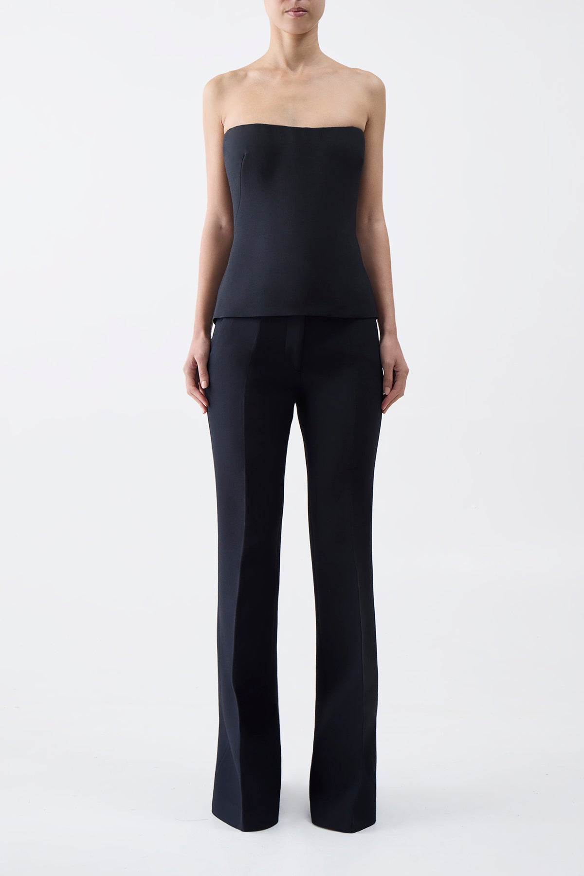 Una Top in Black Silk Wool Cady