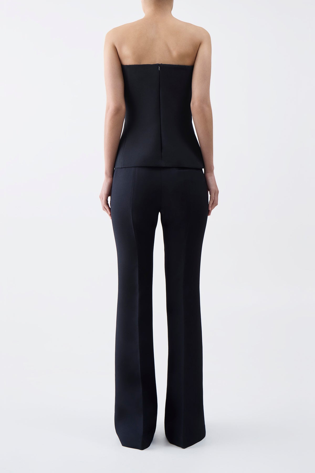 Una Top in Black Wool Silk Cady