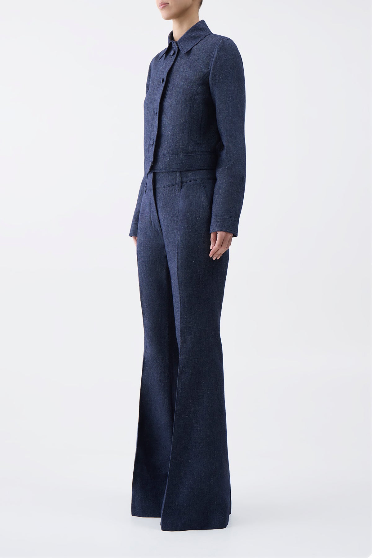 Thereza Jacket in Navy Wool Linen and Cashmere Silk