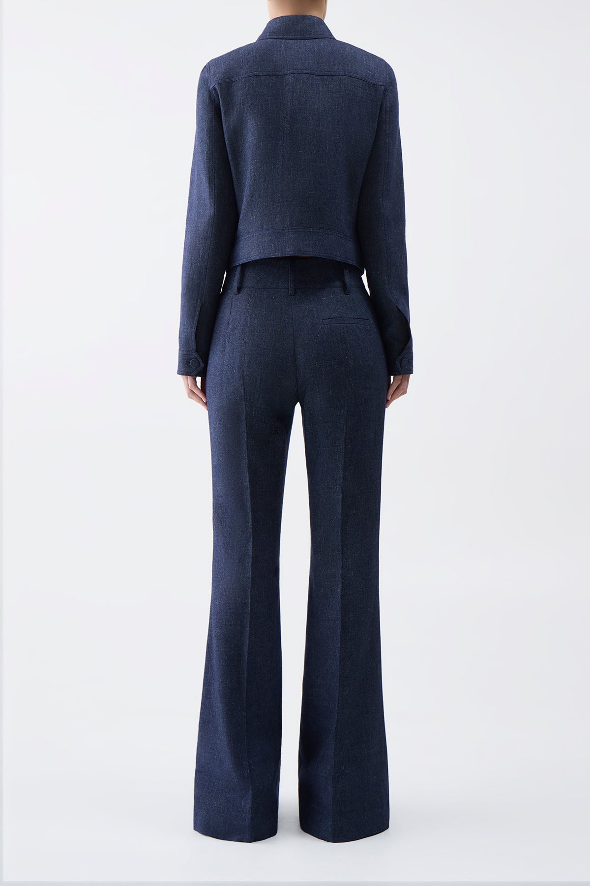 Thereza Jacket in Navy Wool Linen and Cashmere Silk