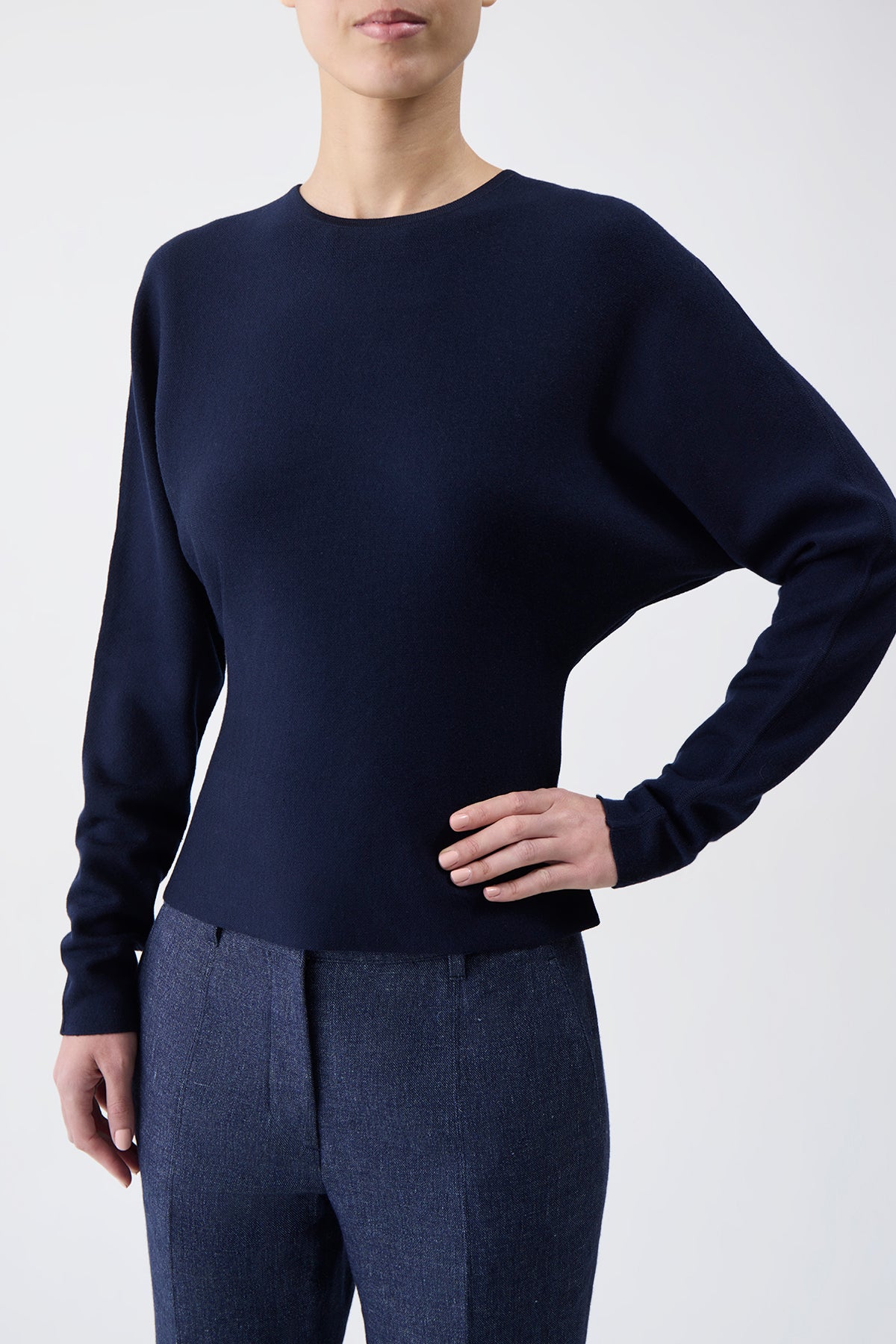 Theodore Knit Sweater in Navy Silk Cashmere