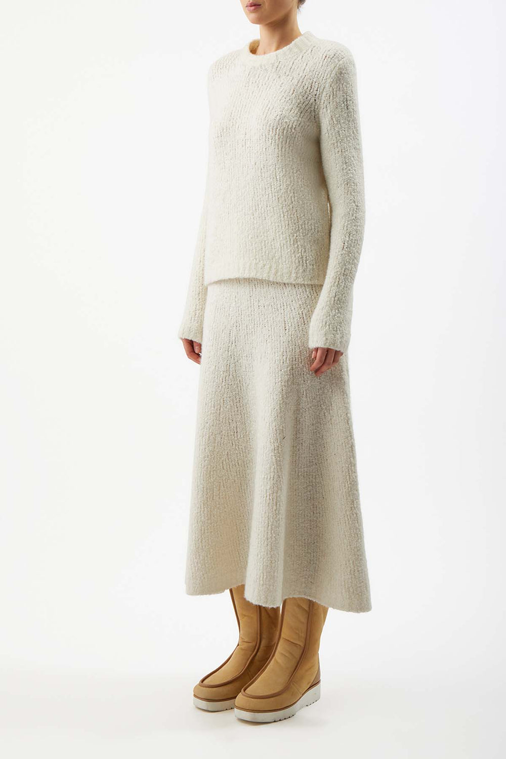 Pablo Knit Midi Skirt in Ivory Cashmere Silk Boucle Gabriela Hearst