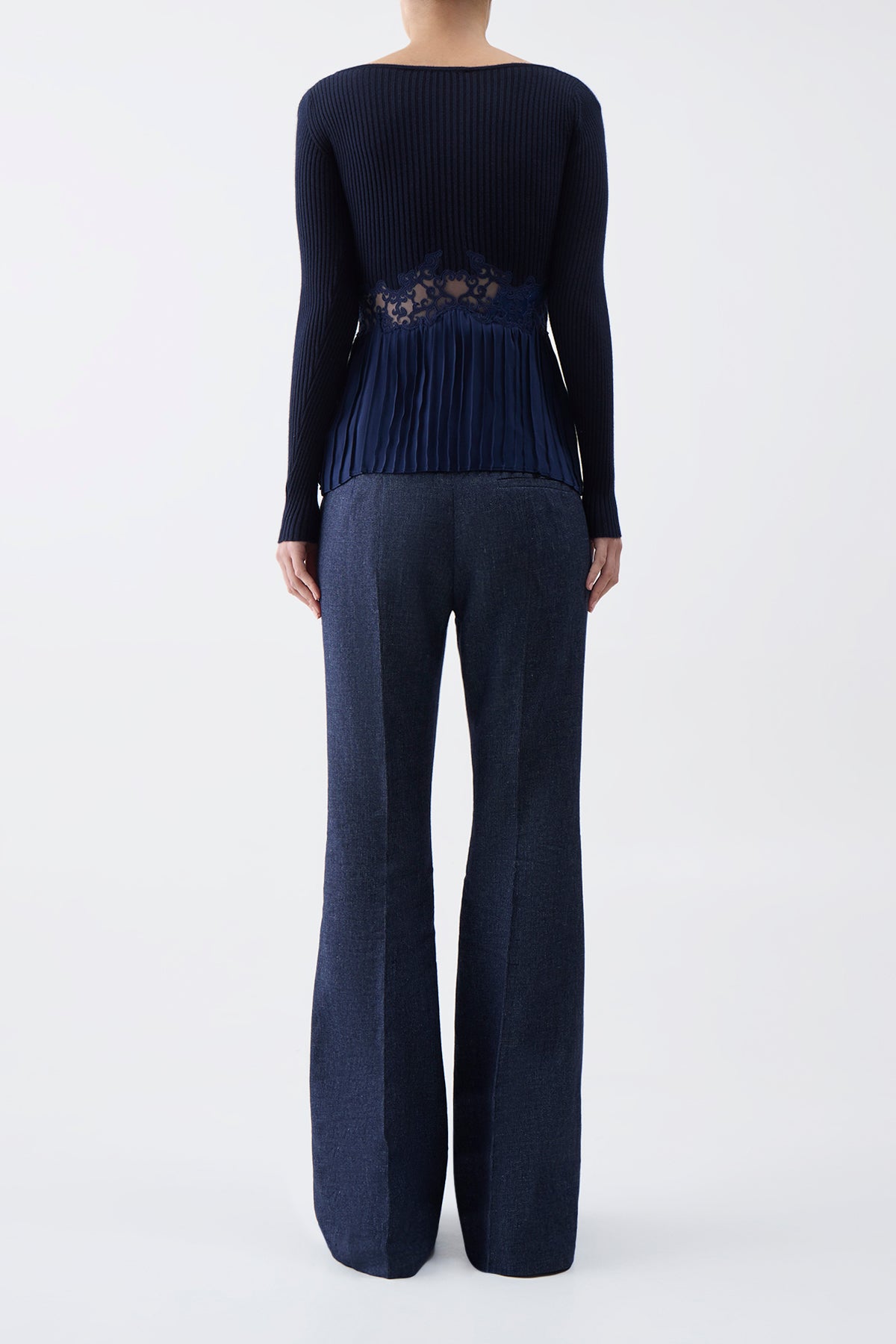 Fini Lace Top in Navy Silk Crepe