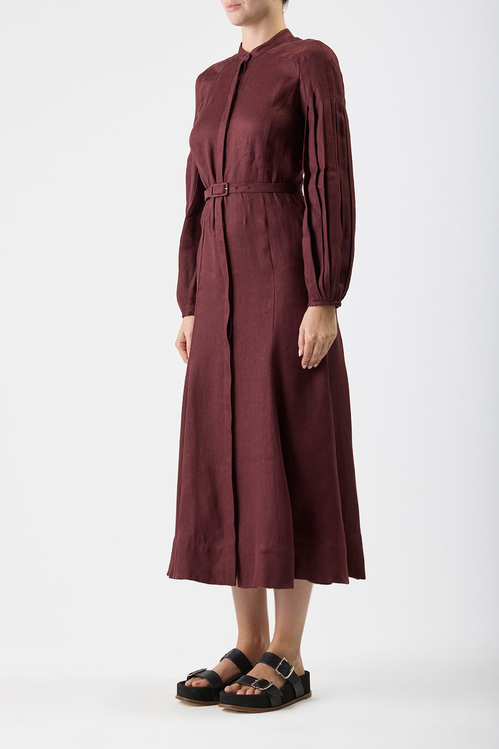 Lydia Maxi Dress with Slip in Deep Bordeaux Linen