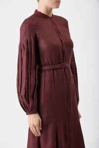 Lydia Dress with Slip in Deep Bordeaux Linen