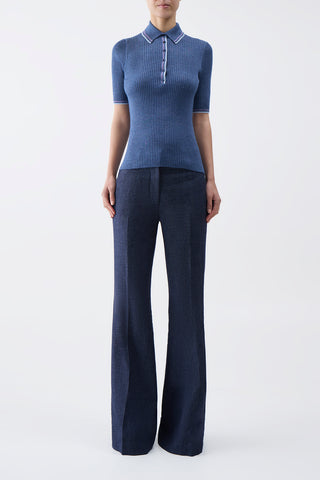 Perro Knit Polo in Denim Blue Cashmere Silk