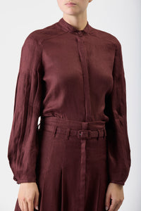 Dugald Pleated Skirt in Deep Bordeaux Linen