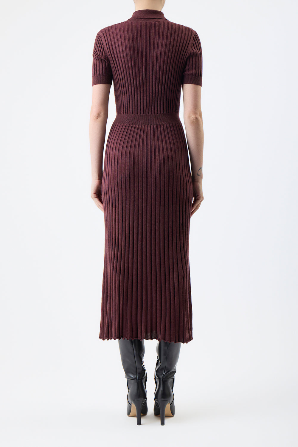 Amor Knit Midi Dress in Deep Bordeaux Cashmere Silk