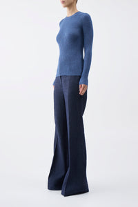 Browning Knit Sweater in Denim Blue Cashmere Silk