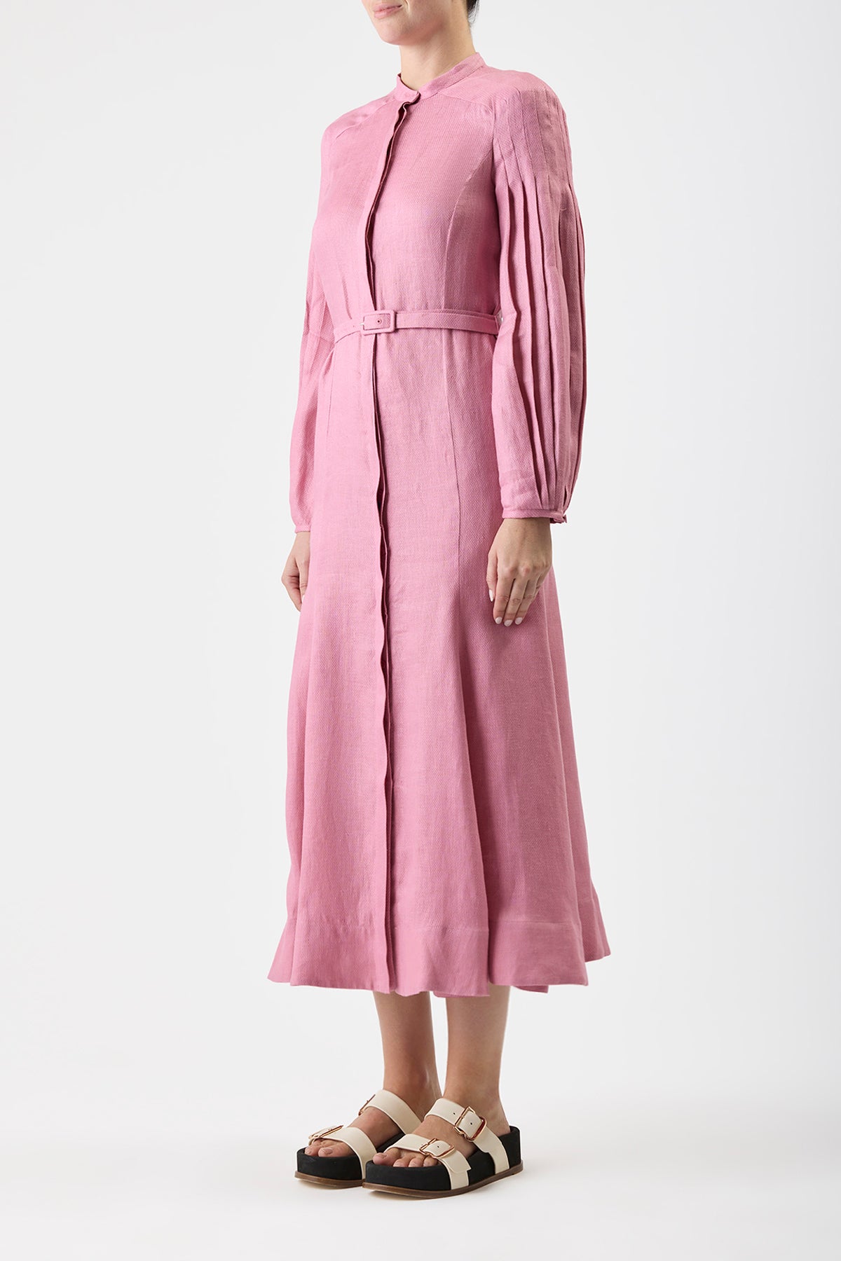 Lydia Dress with Slip in Rose Quartz Linen