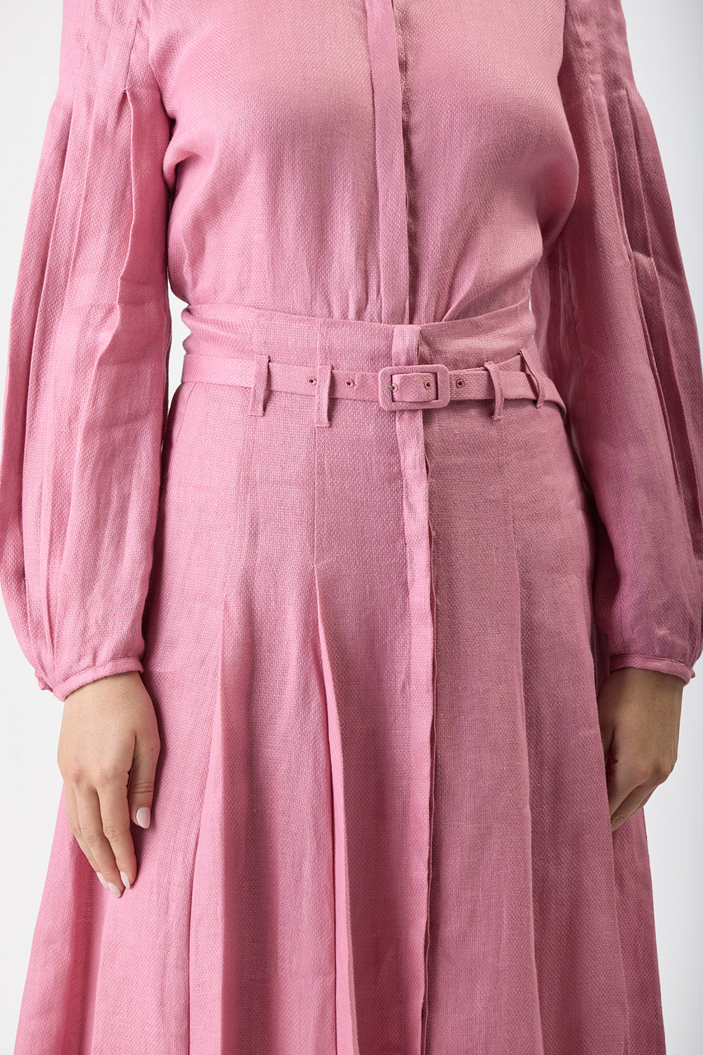 Dugald Pleated Midi Skirt in Rose Quartz Linen