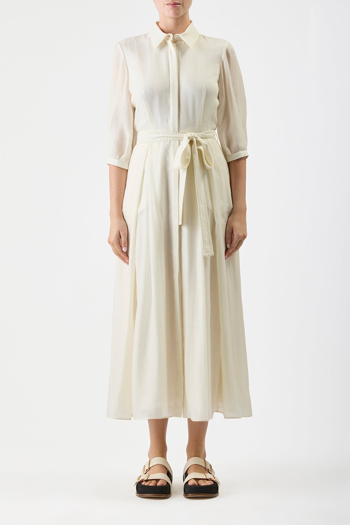 Andy Pleated Dress in Ivory Virgin Wool Cashmere