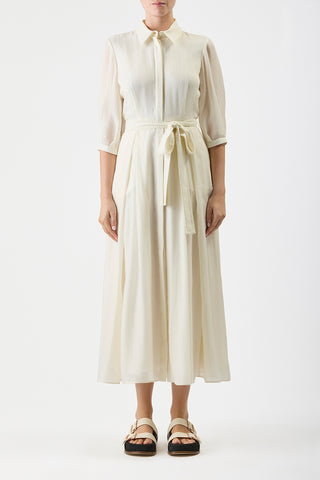 Andy Pleated Dress in Ivory Wool Cashmere