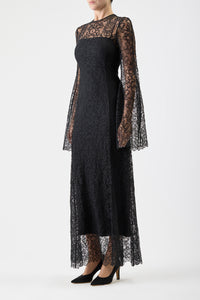 Zimmer Dress with Slip in Black Silk Lace