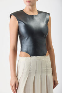 Mina Pleated Dress in Ivory Virgin Wool Cashmere with Metallic Nappa Leather Bodice