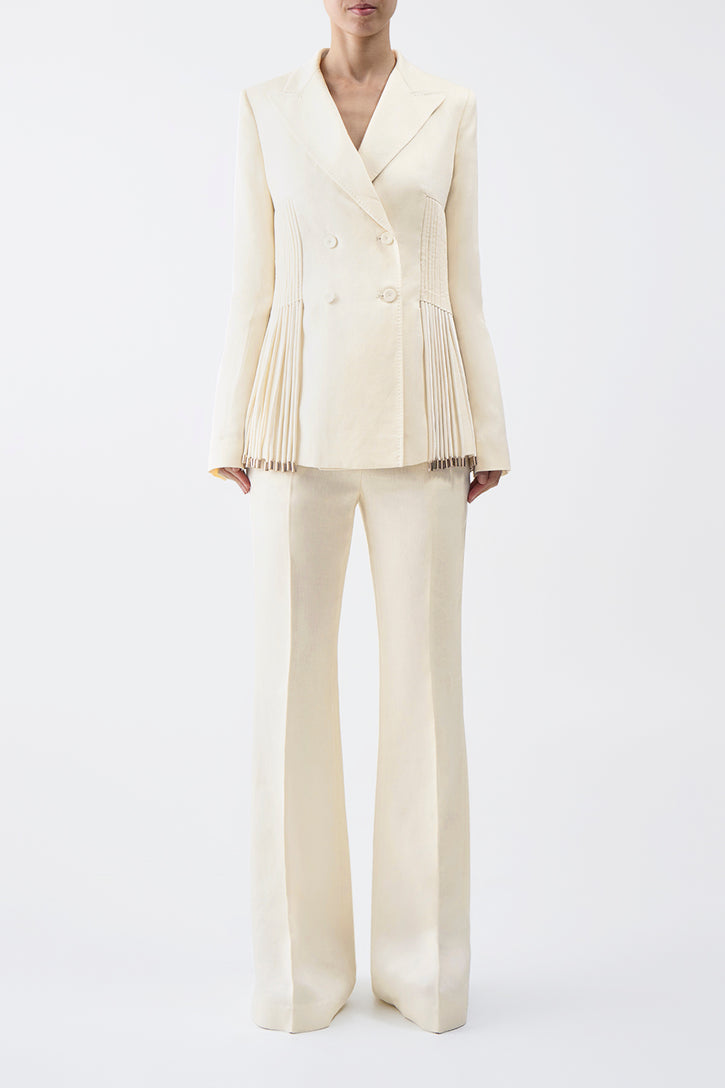 Giorgio Fringe Blazer in Ivory Textured Linen