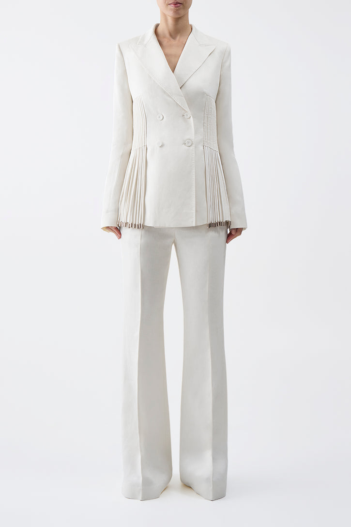 Giorgio Fringe Blazer in Ivory Textured Linen