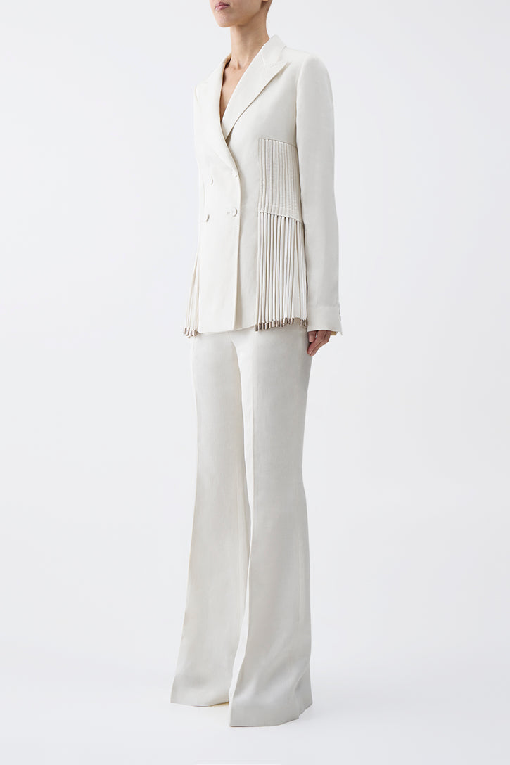 Giorgio Fringe Blazer in Ivory Textured Linen