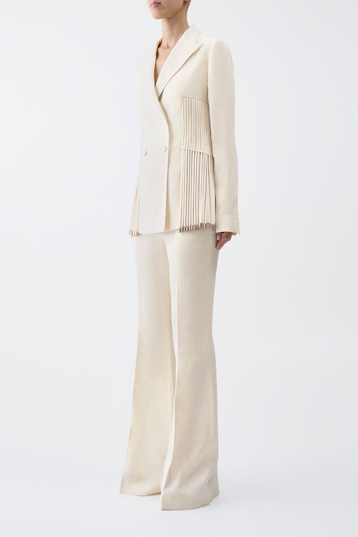 Giorgio Fringe Blazer in Ivory Textured Linen