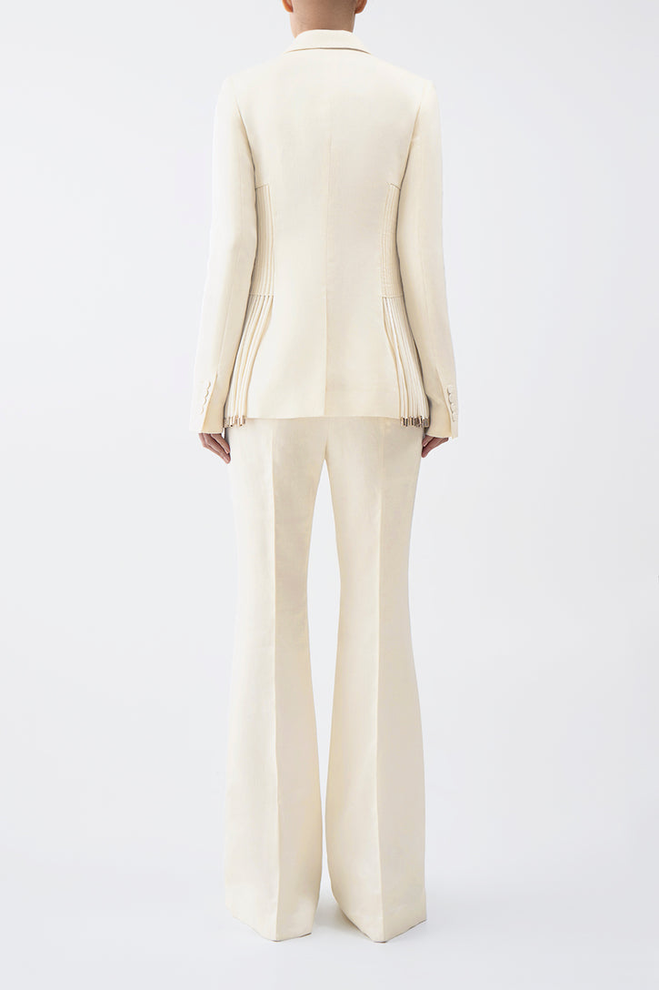 Giorgio Fringe Blazer in Ivory Textured Linen