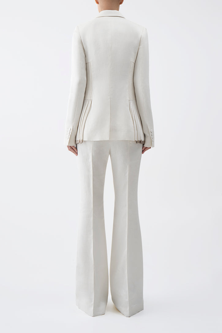 Giorgio Fringe Blazer in Ivory Textured Linen