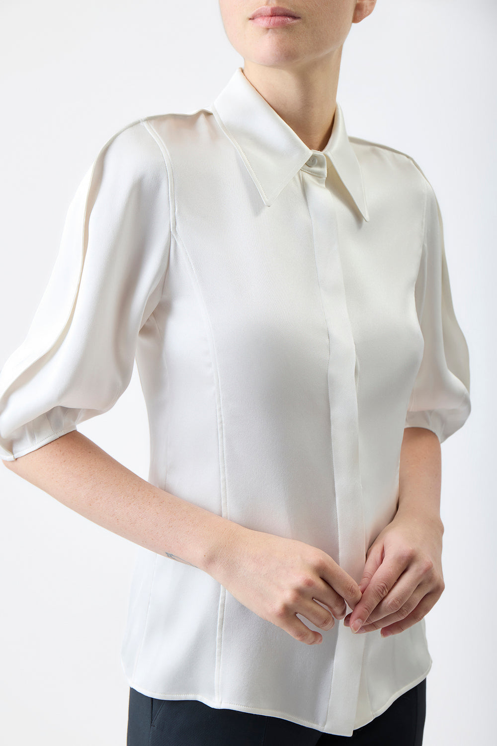 Sansi Top in Ivory Double Satin