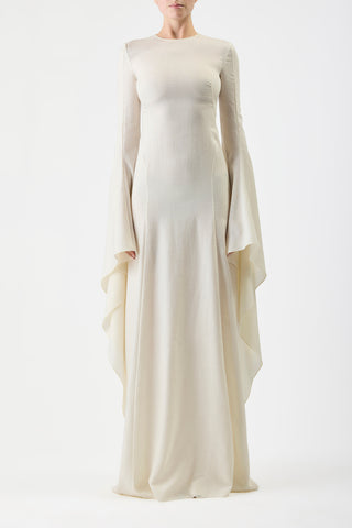 Sigrud Draped Dress in Ivory Wool Silk Gauze