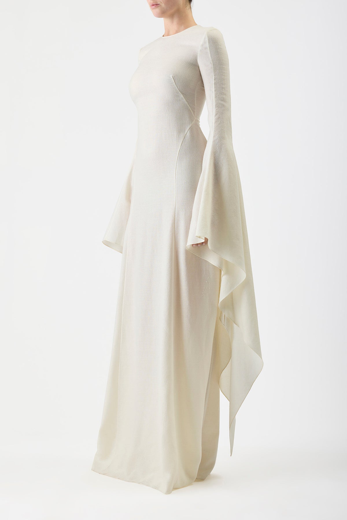 Sigrud Draped Dress in Ivory Silk Wool Gauze