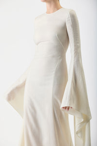 Sigrud Draped Dress in Ivory Silk Wool Gauze