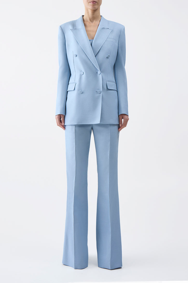 Rhein Pant in Stone Blue Silk Virgin Wool