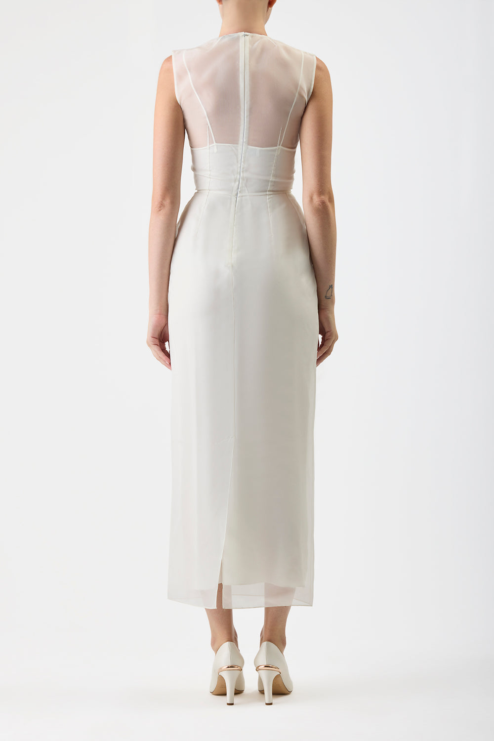 Maslow Sheer Maxi Dress with Slip in Ivory Silk Organza