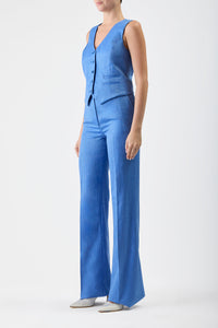 Vesta Pant in Sapphire Silk Wool and Linen