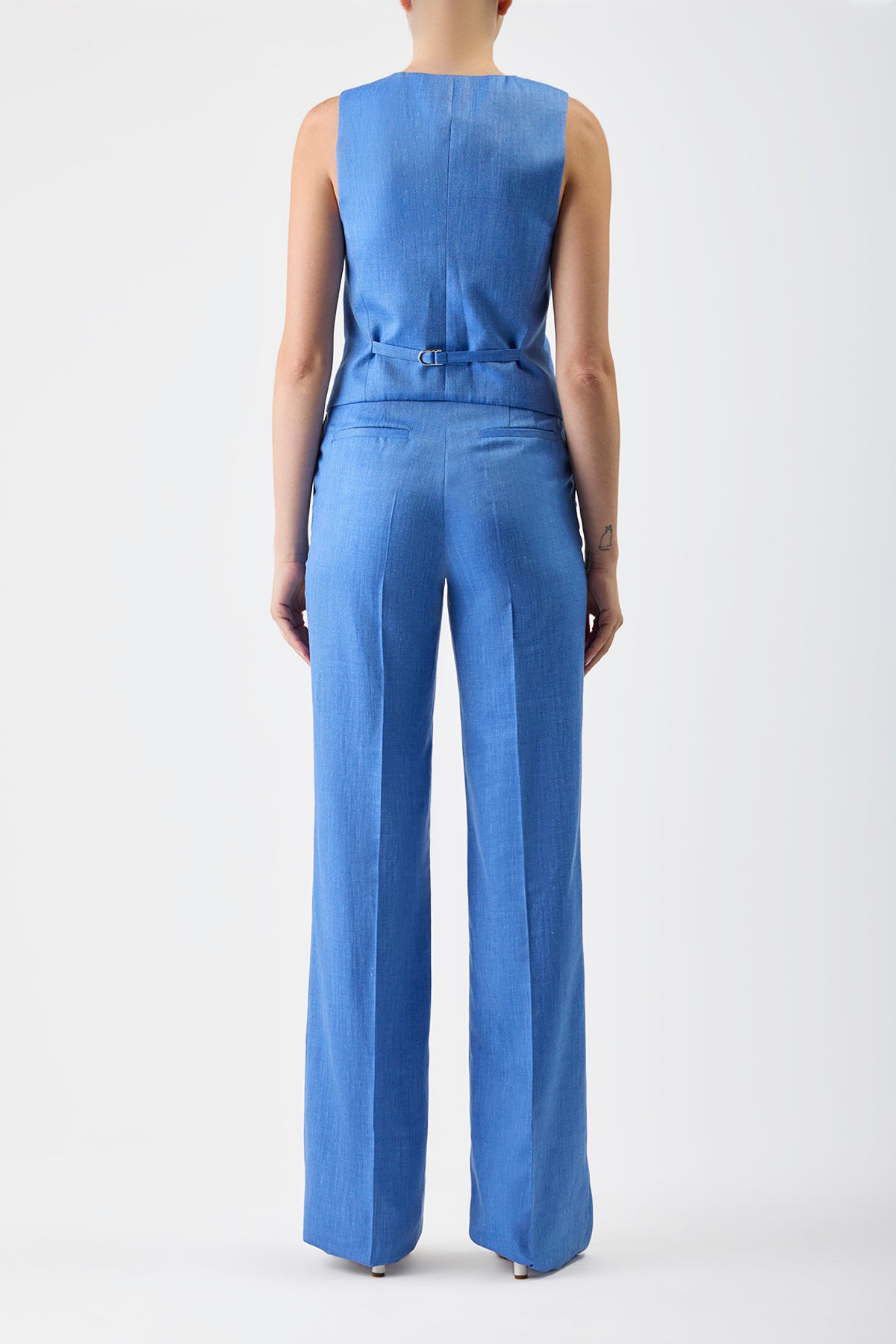 Vesta Pant in Sapphire Silk Wool and Linen