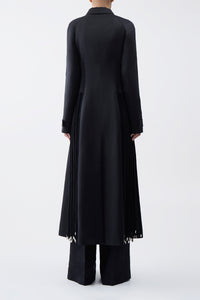 Torres Fringe Coat in Black Textured Linen