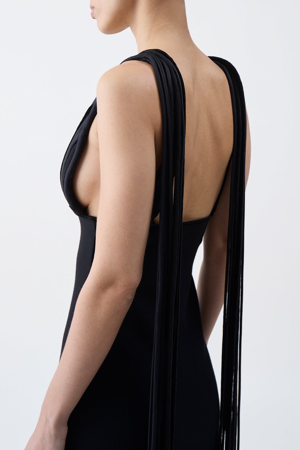 Renato Fringe Dress in Black Merino Wool