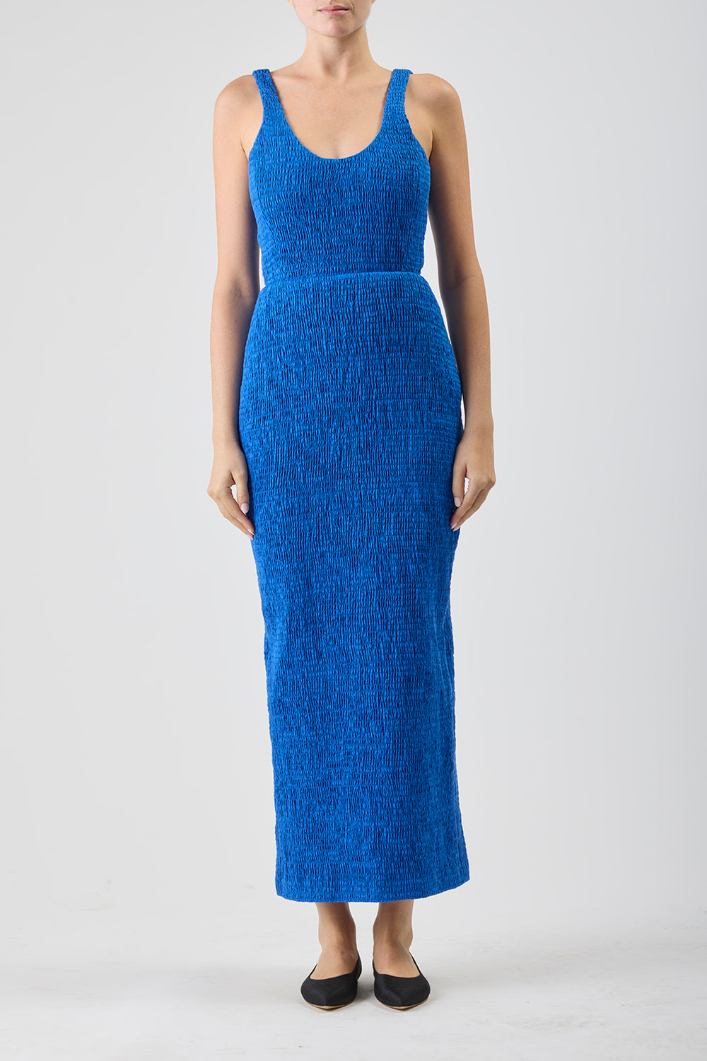 Girard Shirred Maxi Dress in Sapphire Aloe Linen