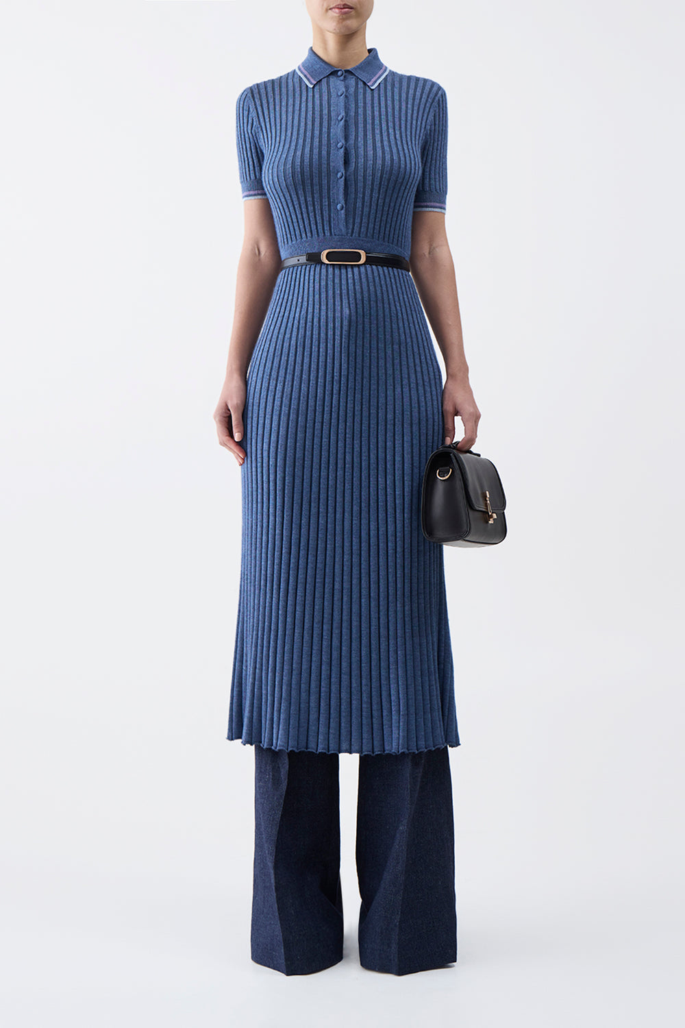 Eyot Knit Maxi Dress in Denim Blue Cashmere Silk – Gabriela