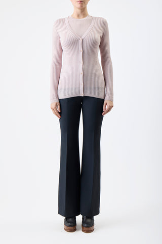 Emma Pointelle Cardigan in Blush Silk Cashmere