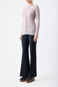 Emma Pointelle Knit Cardigan in Blush Cashmere Silk