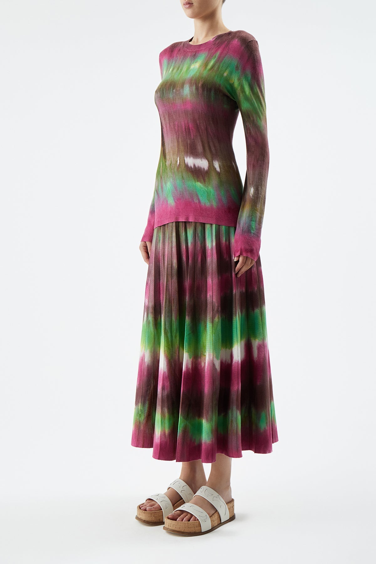 Ella Knit Midi Skirt in Jewel Tie Dye Cashmere