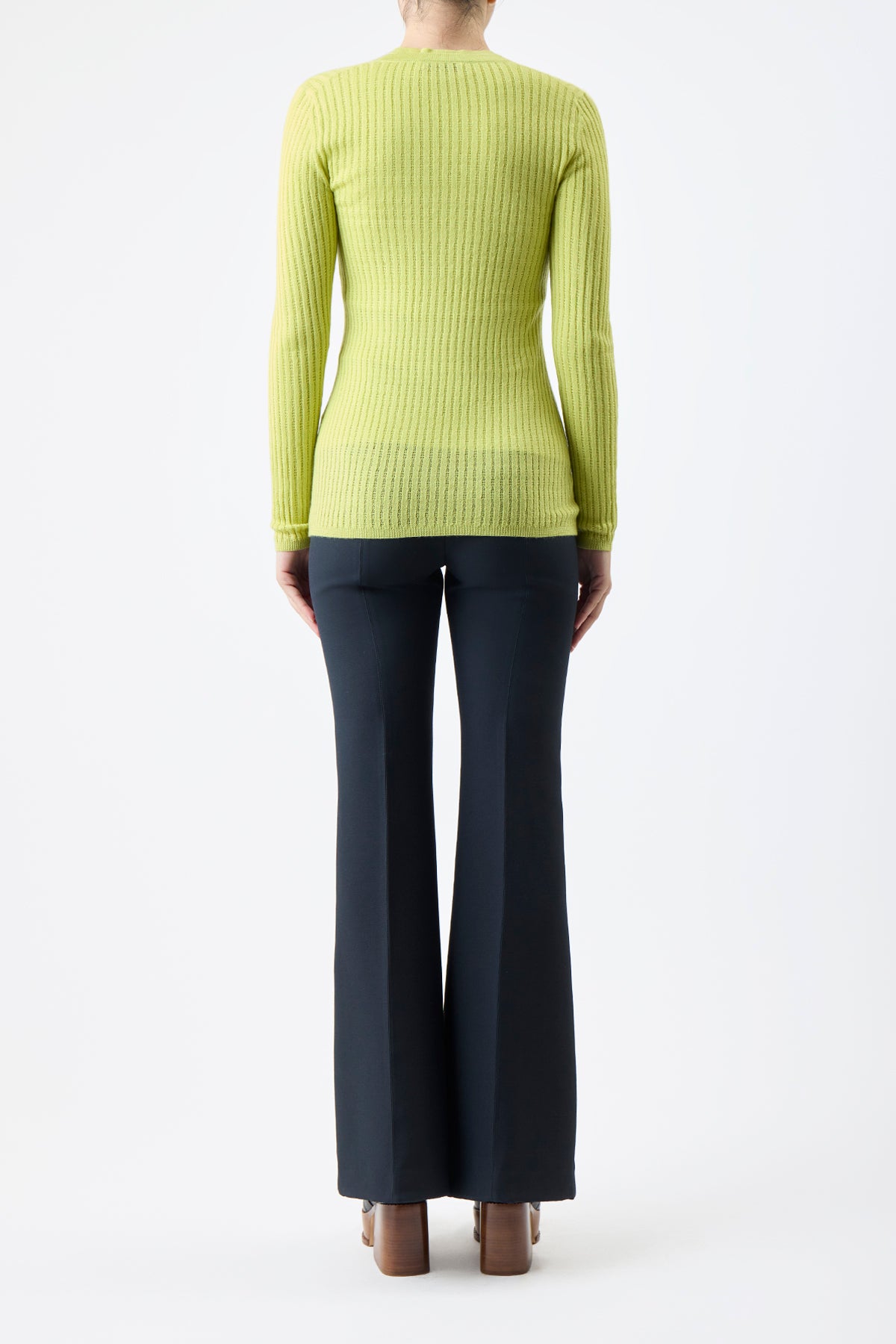 Emma Pointelle Knit Cardigan in Lime Adamite Cashmere Silk